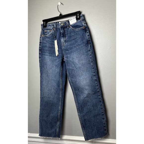 New Topshop Raw Hem Crop Straight Leg Jeans Women's 26 x 30 Blue Denim - Picture 2 of 9
